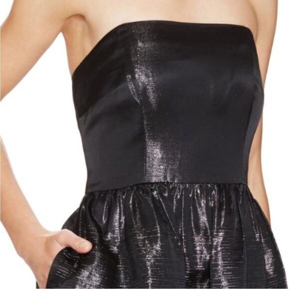 NWT Shoshanna coctail black mettalic strapless mini fit flare Dress… - Picture 2 of 14